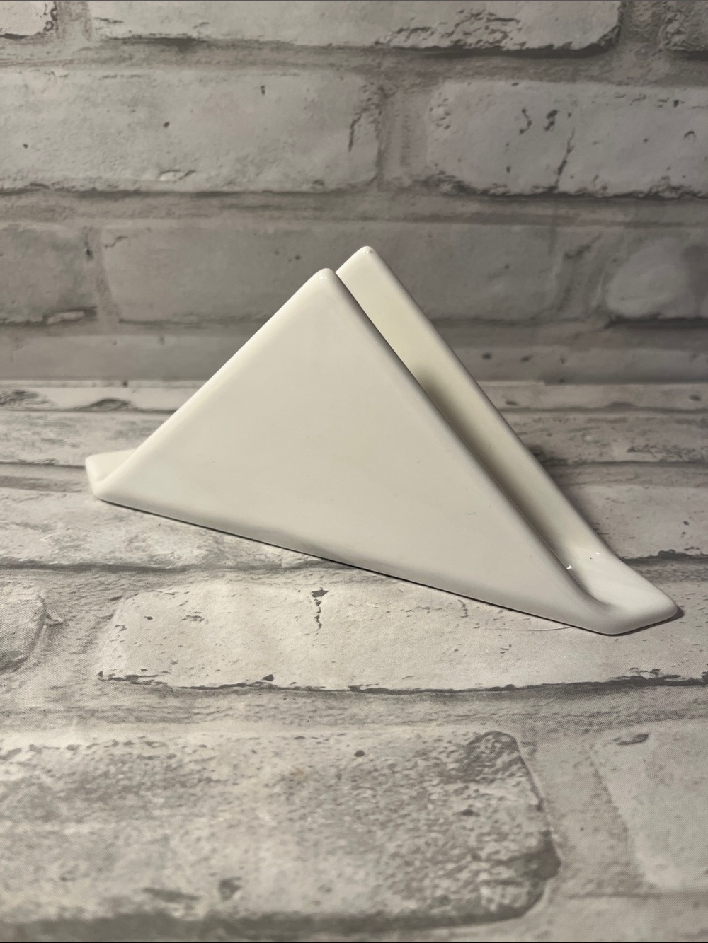 Pottery Barn White Ceramic Napkin Holder - Modern Triangle Design